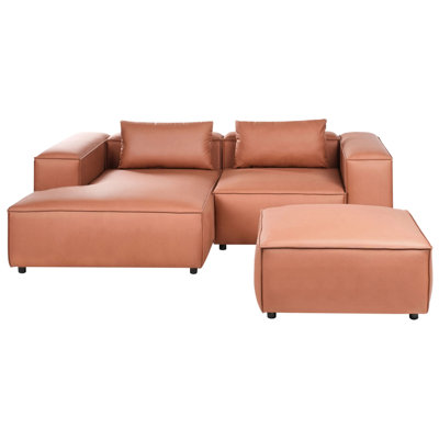 Modular Corner Sofa 3 Seater BRANDE Faux Leather Golden Brown with ...