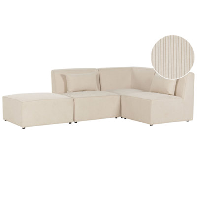 Modular Corner Sofa 3 Seater LEMVIG Corduroy Light Beige with Ottoman ...