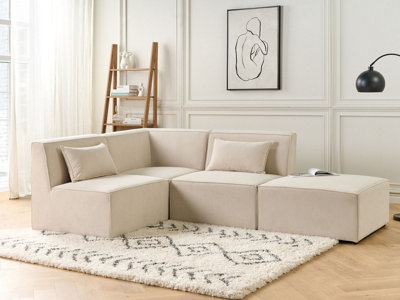 Modular Corner Sofa 3 Seater LEMVIG Corduroy Light Beige with Ottoman ...