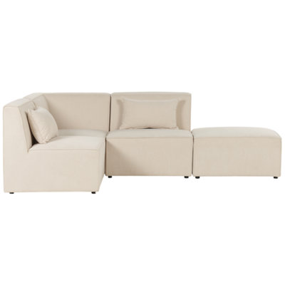 Modular Corner Sofa 3 Seater LEMVIG Corduroy Light Beige with Ottoman ...