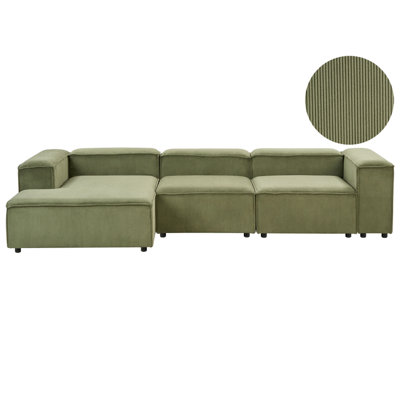 MODULAR CORNER SOFA 4 SEATER ARDAL CORDUROY GREEN RIGHT HAND