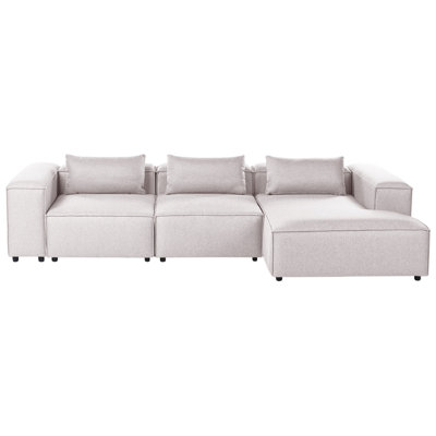 Modular Corner Sofa 4 Seater BRANDE Fabric Light Brown Left Hand