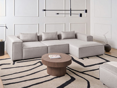 Modular Corner Sofa 4 Seater BRANDE Fabric Light Brown Left Hand