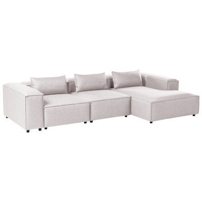 Modular Corner Sofa 4 Seater BRANDE Fabric Light Brown Left Hand