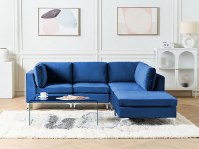Modular Corner Sofa 4 Seater EVJA Left Hand Navy Blue Velvet with Ottoman