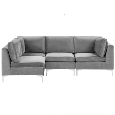 Modular Corner Sofa 4 Seater EVJA Velvet Grey Right Hand