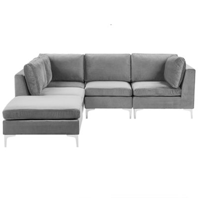 Modular Corner Sofa 4 Seater EVJA Velvet Grey with Ottoman Right Hand