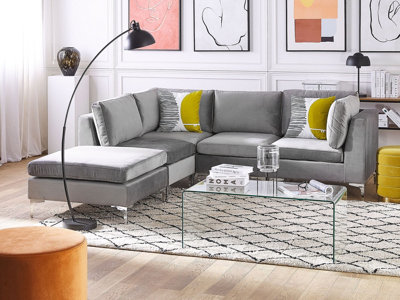 Modular Corner Sofa 4 Seater EVJA Velvet Grey with Ottoman Right Hand