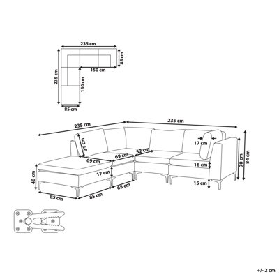 Modular Corner Sofa 4 Seater EVJA Velvet Grey with Ottoman Right Hand