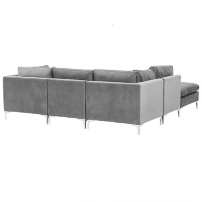 Modular Corner Sofa 4 Seater EVJA Velvet Grey with Ottoman Right Hand