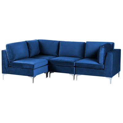Modular Corner Sofa 4 Seater EVJA Velvet Navy Blue Right Hand