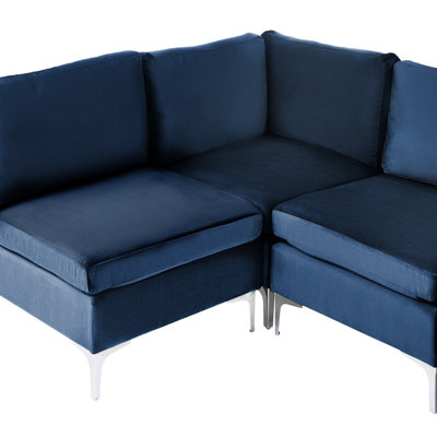 Modular Corner Sofa 4 Seater EVJA Velvet Navy Blue Right Hand