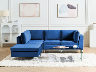 Modular Corner Sofa 4 Seater EVJA Velvet Navy Blue with Ottoman Right Hand