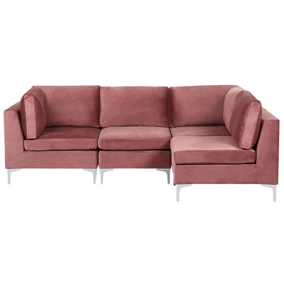Modular Corner Sofa 4 Seater EVJA Velvet Pink Left Hand