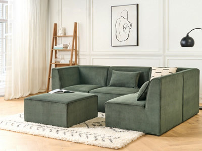 Modular Corner Sofa 4 Seater LEMVIG Corduroy Dark Green with Ottoman ...