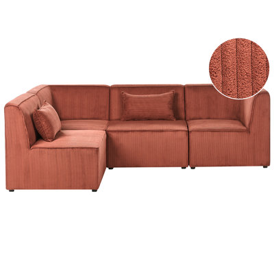 Modular Corner Sofa 4 Seater LEMVIG Corduroy Golden Brown Left Hand