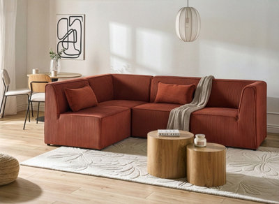 Modular Corner Sofa 4 Seater LEMVIG Corduroy Golden Brown Left Hand