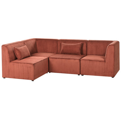 Modular Corner Sofa 4 Seater LEMVIG Corduroy Golden Brown Left Hand