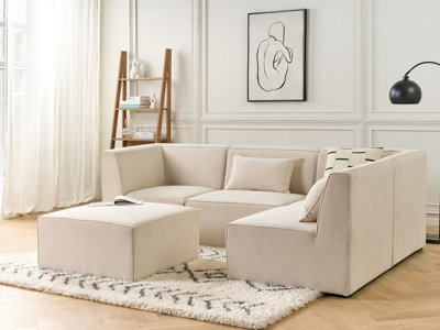 Modular Corner Sofa 4 Seater LEMVIG Corduroy Light Beige with Ottoman ...
