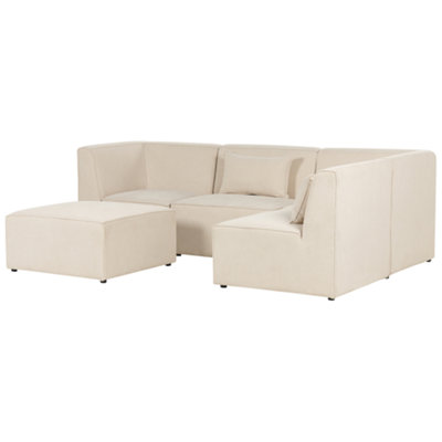 Modular Corner Sofa 4 Seater LEMVIG Corduroy Light Beige with Ottoman ...