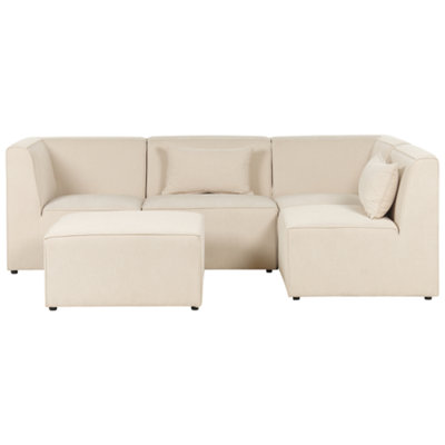 Modular Corner Sofa 4 Seater LEMVIG Corduroy Light Beige with Ottoman ...