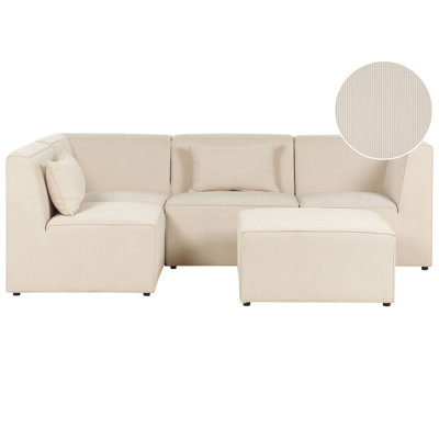 Modular Corner Sofa 4 Seater LEMVIG Corduroy Light Beige with Ottoman ...