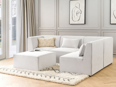 Modular Corner Sofa 4 Seater LEMVIG Corduroy Off-White with Ottoman ...