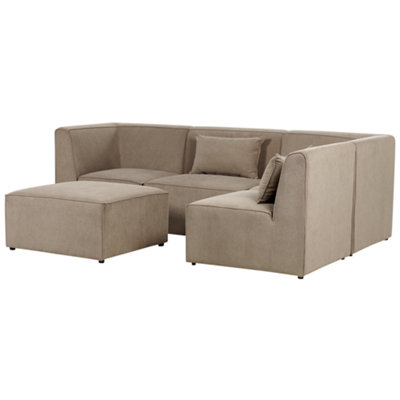 Modular Corner Sofa 4 Seater LEMVIG Corduroy Taupe with Ottoman Left Hand