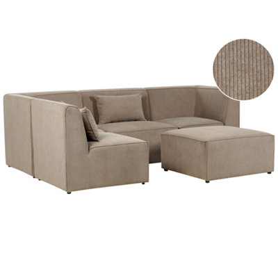 Modular Corner Sofa 4 Seater LEMVIG Corduroy Taupe with Ottoman Right Hand