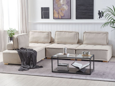 Modular Corner Sofa 4 Seater TIBRO Right Hand Light Beige Fabric