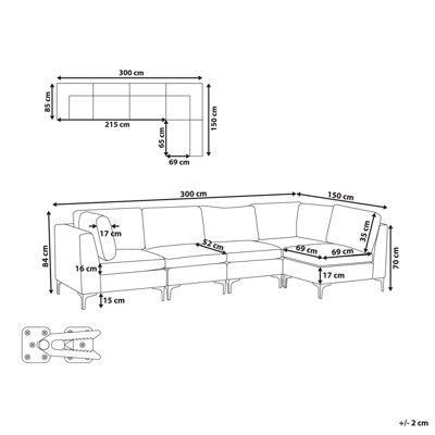 Modular Corner Sofa 5 Seater EVJA Velvet Grey Left Hand