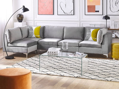 Modular Corner Sofa 5 Seater EVJA Velvet Grey Right Hand