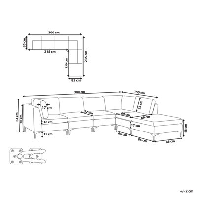 Modular Corner Sofa 5 Seater EVJA Velvet Grey with Ottoman Left Hand