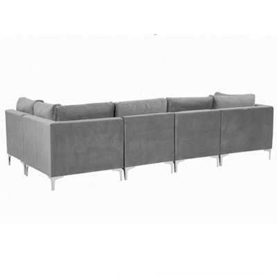 Modular Corner Sofa 5 Seater EVJA Velvet Grey with Ottoman Left Hand