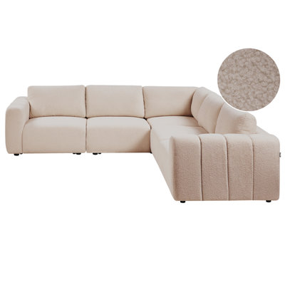 Modular Corner Sofa 5 Seater KIVVIK Boucle Beige Left Hand
