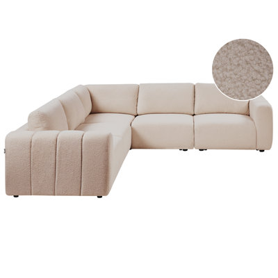 Modular Corner Sofa 5 Seater KIVVIK Boucle Beige Right Hand
