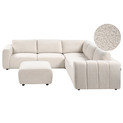 Modular Corner Sofa 5 Seater KIVVIK Boucle Off-White Left Hand