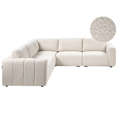 Modular Corner Sofa 5 Seater KIVVIK Boucle Off-White Right Hand
