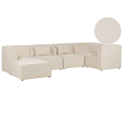 Modular Corner Sofa 5 Seater LEMVIG Corduroy Light Beige with Ottoman ...