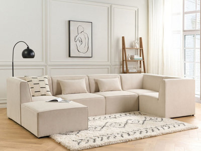 Modular Corner Sofa 5 Seater LEMVIG Corduroy Light Beige with Ottoman ...