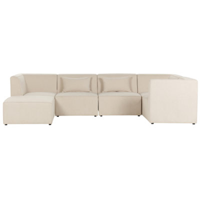 Modular Corner Sofa 5 Seater LEMVIG Corduroy Light Beige with Ottoman ...