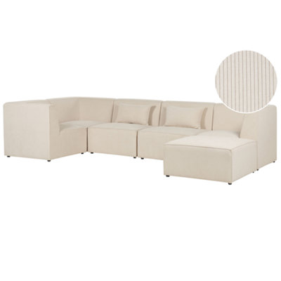Modular Corner Sofa 5 Seater LEMVIG Corduroy Light Beige with Ottoman ...