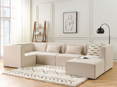 Modular Corner Sofa 5 Seater LEMVIG Corduroy Light Beige with Ottoman ...