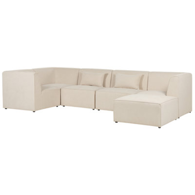Modular Corner Sofa 5 Seater LEMVIG Corduroy Light Beige with Ottoman ...