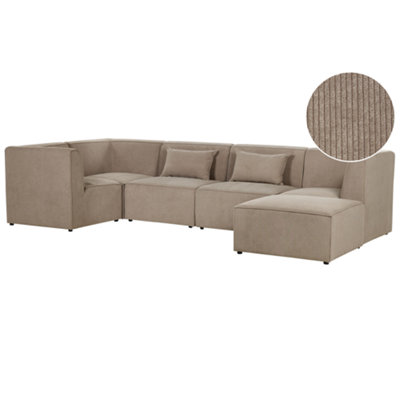 Modular Corner Sofa 5 Seater LEMVIG Corduroy Taupe with Ottoman Right Hand
