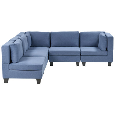 Modular Corner Sofa 5 Seater UNSTAD Fabric Blue Right Hand