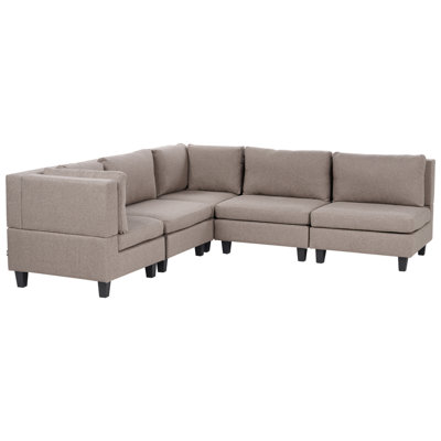 Modular Corner Sofa 5 Seater UNSTAD Fabric Brown Right Hand
