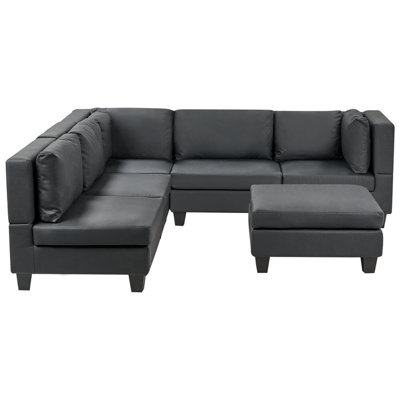 Modular Corner Sofa 5 Seater UNSTAD Faux Leather Black with Ottoman ...