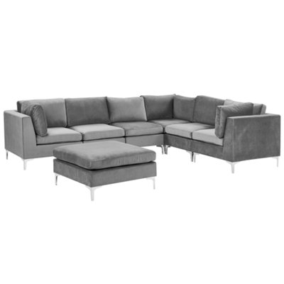 Modular Corner Sofa 6 Seater EVJA Velvet Grey with Ottoman Left Hand