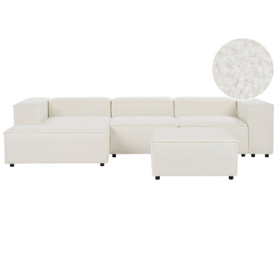 Modular Corner Sofa ARDAL Boucle White with Ottoman 3 Seater Right Hand